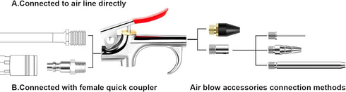 9 Pcs 2-Way Connection Air Nozzle Blow Gun Sets, Air Nozzle Kit with 1/4 Inches Standard Quick Fitting and 4 Air Nozzles, Air Compressor Accessori...