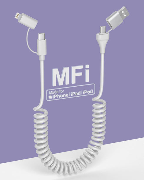 Coiled USB C to USB C and Lightning Cable 2 in 1 - PD 60W Fast Charging & Data Sync USB C Multi Charging Cable Support Apple CarPlay & Android Aut...
