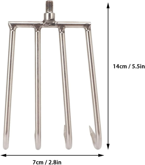 4 Teeth Hand Rake Aquatic Weed Rake Stainless Steel Stainless Steel 4 Teeth Hand Rake Portable Aquatic Weed Rake with 8Mm Threaded Interfa for Fis...