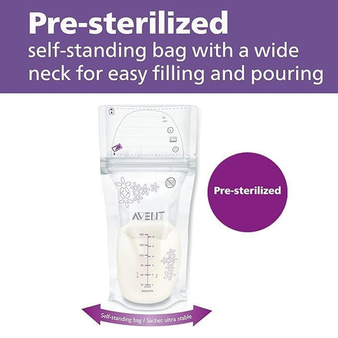 Philips AVENT Breast Milk Storage Bags, Clear, 6 Ounce, 50 Pack, SCF603/50...