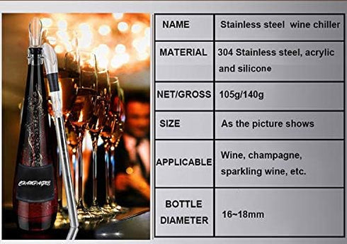 DERNORD Wine Chiller 3-in-1 Stainless Steel Wine Bottle Cooler Stick Freezer with Aerator and Pourer for Chilling Longer, Pouring and Aerating Win...