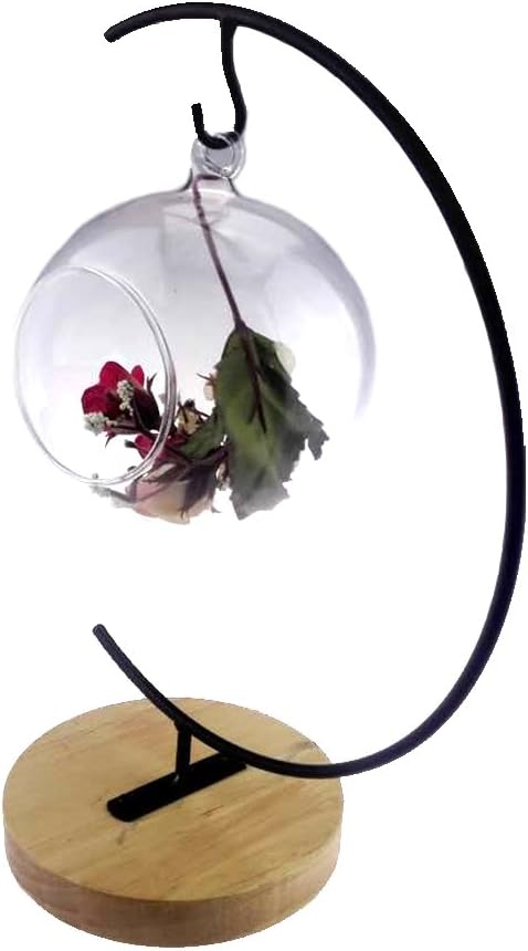 Archi G-Shaped Ornament Display Stand Iron Pothook Stand for Hanging Glass Terrarium/Picture with Wood Base (Iron Stand with Wood Base)...