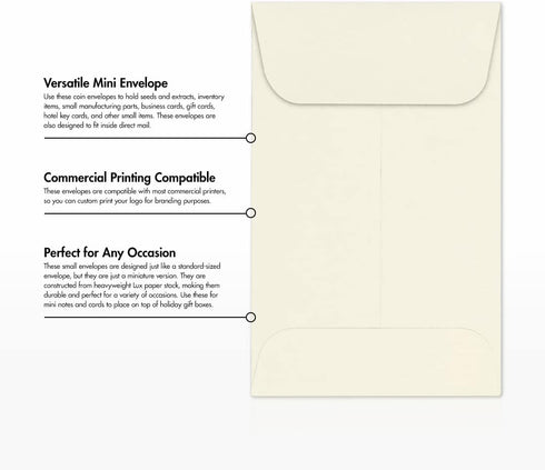 LUXPaper #1 Coin Envelopes | 2 1/4" x 3 1/2" | Natural | 80lb. Text | 50 Qty...