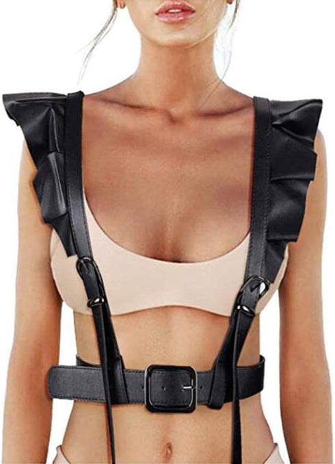 Women's Leather Body Harness Cage Belt Adjustable Buckle Straps Punk Waist Belts Chain Harajuku Suspenders(Black)...