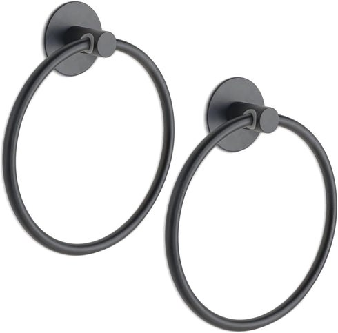 Towel Holder for Bathroom Matte Black Towel Ring, 2pcs Adhesive Wall Mounted Hand Towel Holder, Towel Hanger for Bath&Kitchen Organizer, Stainless...