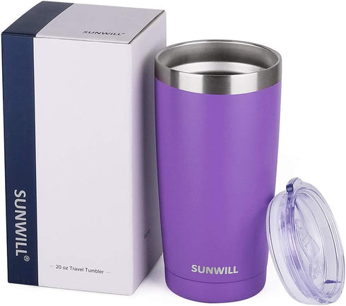 SUNWILL Travel Coffee Tumbler 20 oz, Insulated Mug with Lid, Stainless Steel Cup for Hot and Cold Drinks, Powder Coated Purple...
