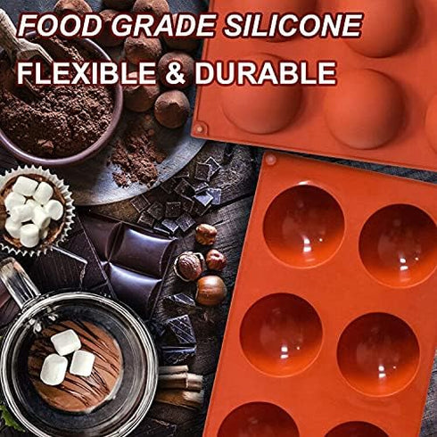 2 Pack Large 6-Cavity Semi Sphere Silicone Molds, Non-Stick Baking Mold for Making Standard Size Hot Chocolate Bomb, Cake, Jelly, Dome Mousse...