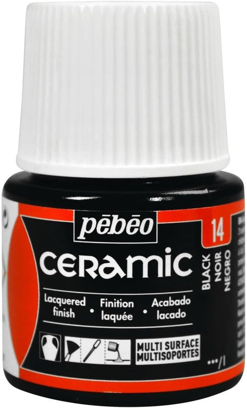Pebeo 025-014 Ceramic, Enamel Effect Paint, 45 ml Bottle - Black, 1.5 Fl Oz (Pack of 1)...