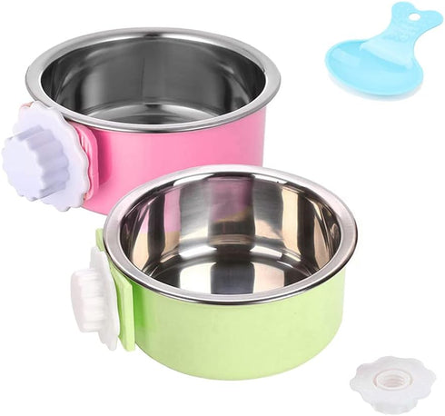 Crate Dog Bowl, Stainless Steel Removable Hanging Food Water Bowl Crate Coop Cup,Pet Cage Bowls with Bolt Holder for Dog, Puppy, Cat, Rabbit, Bird...