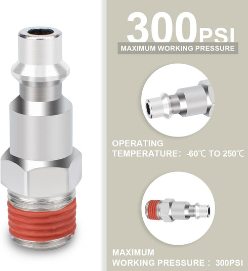 25PCS 1/4" Male NPT Industrial Air Plug 300PSI, Pneumatic Plugs Quick Connect Air Fitting...