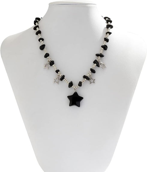 COLORFUL BLING Sweet Star Charms Pendant Choker Necklace Irregular Gravel Y2K Healing Crystal Necklace Summer Jewelry for Women...