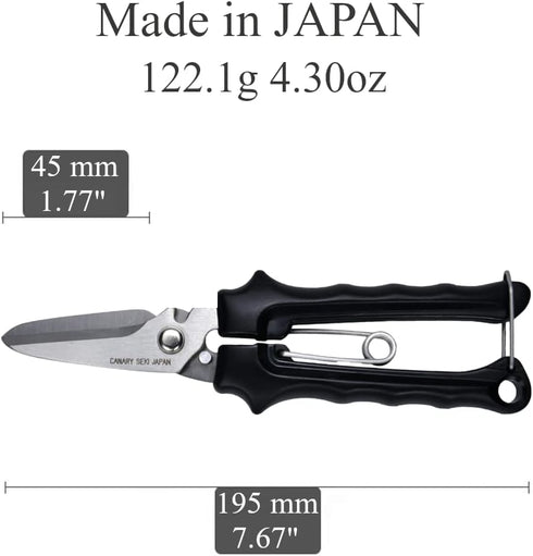 CANARY Heavy Duty Scissors with Wire Cutter 7.5" All Purpose Industrial Hand Shears for Metal, Wire, Cardboard, Leather, Rubber, Spring Loaded Han...