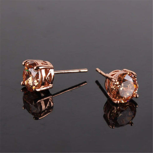 GULICX Rose Gold Tone Yellow Crystal Royal Journey Jewelry Eternity Stud Earring...