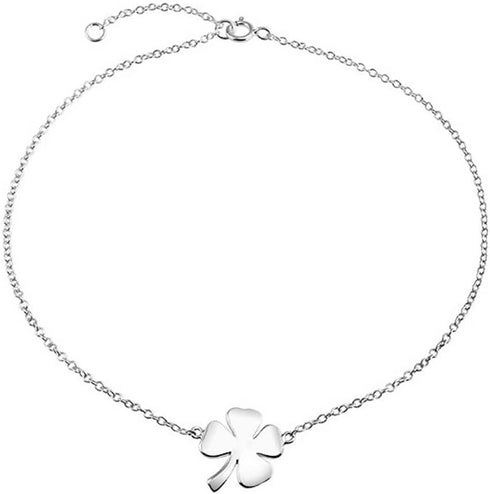 Bling Jewelry Three Four Leaf Shamrock Flower Anklet Lucky Charm Clover Ankle Bracelet For Women Teens Figaro Curb Link Oxidized .925 Sterling Sil...