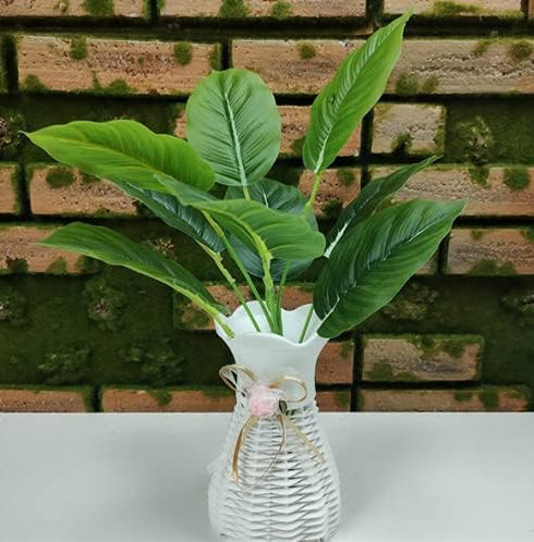 Rikyo 2 Bunches Artificial Bird of Paradise Plants 18" Permanent Leaf,Tropical Leaves Faux Strelitzia 12 Leaves Banana Tree for Potted Plant Flowe...