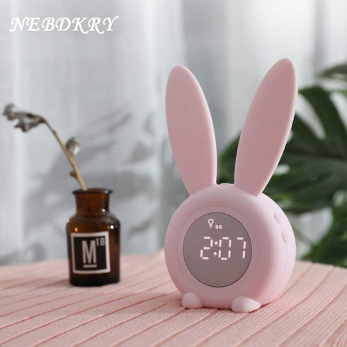 KDtech Kids Alarm Clock with Night Light 6 Ringtones, Cute Pink Bunny Digital Alarm Clock for Kids, Touch Control and Rechargeable Sleep Trainer C...