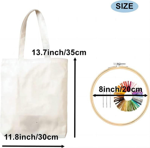 Black Canvas Tote Bag Embroidery Kit,Flowers Art Pattern,Cross Stitch Kits, Including Stamped Embroidery Bag with Hoops,Needle, Instruction Manual...