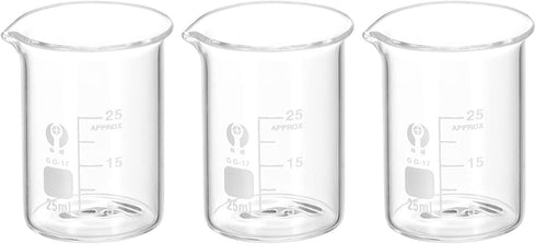 PATIKIL 3Pcs 25ml Low Form Glass Beaker, 3.3 Borosilicate Glass Graduated Printed Scale Measuring Cups with Spout for Kitchen Lab Liquids...