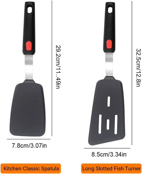 Silicone Spatula Turner Set of 2, 600°F Heat Resistant Cooking Spatulas for Nonstick Cookware, Kitchen Utensils Use Spatula Flippers Rubber Fish S...