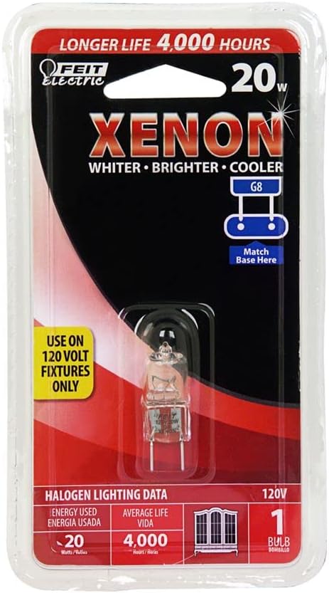 Feit Electric BPXN20/G8/RP Xenon 20-Watt Halogen T4 Light Bulb, Dimmable with G8 Base Code, Warm White...