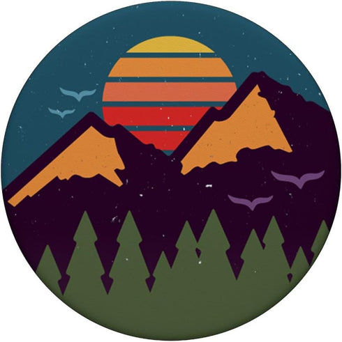 Retro Sunset Pine Trees & Mountain Scene PopSockets Adhesive PopGrip...