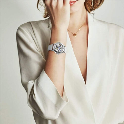 MASTOP Women's Watches Automatic Steampunk Self Winding Mechanical Silver Bracelet Ladies Skeleton Wrist Watch...