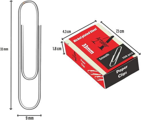 Smooth Paper Clips, 650 medium size Paper clips, school office supplies, 33mm x 8mm (1.3"x0.3") Silver Nickel Plated Paperclips for Office School ...