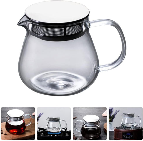 Hemoton Glass Teapot with Stainless Steel Infuser Lid Stovetop Clear Tea Kettle Teapot Blooming and Loose Leaf Tea Maker Tea Brewer for Camping, T...