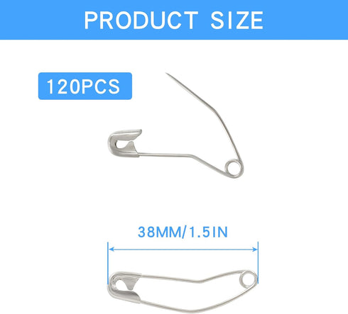 120Pcs 1-1/2 Inch Curved Safety Pins, Quilting Basting Pins Versatile and Sturdy Nickel-Plated Steel Pins for Precise Quilting...