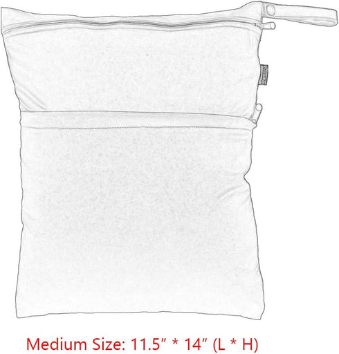 Damero 2 Pack Travel Wet Dry Bag Organizer with 2 Pockets and Handle for Cloth Diaper, Baby Clothes, Pumping Parts, Swimsuit and More, Cute and Sp...