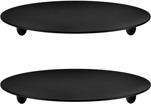 YYaaloa 2 pcs Black Decorative Iron Plate Candle Holder 4.33'' Candle Stand Candle Plate for LED & Wax Candles, Incense Cones, Spa, Weddings (Blac...