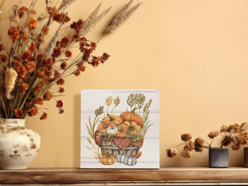 Fall Decor, Farmhouse Fall Pumpkin Harvest Home Decor Wood Box Sign Block for Home Shelf Tabletop Decor, Farmhouse Decoratons Shelf Tabletop Decor...