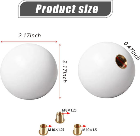 Pack-1 Car Spherical Shift Knob, Round Car Shift Knob with Adapters, Car Modification Gear Lever Kit, Universal for Most Cars, Trucks and Vans (Wh...