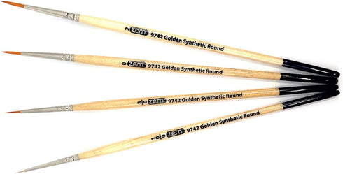 ZEM Brush Golden Synthetic Small Detail Round Artist Brush Set Sizes 10/0, 3/0, 0, 2...