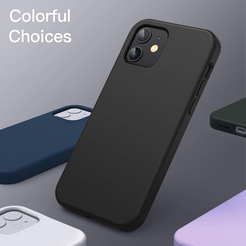 JETech Silicone Case for iPhone 12 Mini 5.4-Inch, Silky-Soft Touch Full-Body Protective Phone Case, Shockproof Cover with Microfiber Lining (Black...