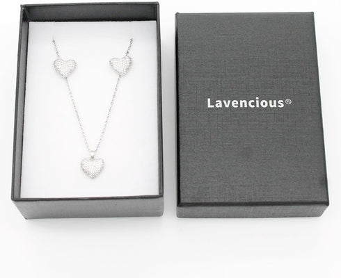 Lavencious CZ Paved Heart Shape Pendant Necklace and Cluster Earrings Jewelry Set for Women...