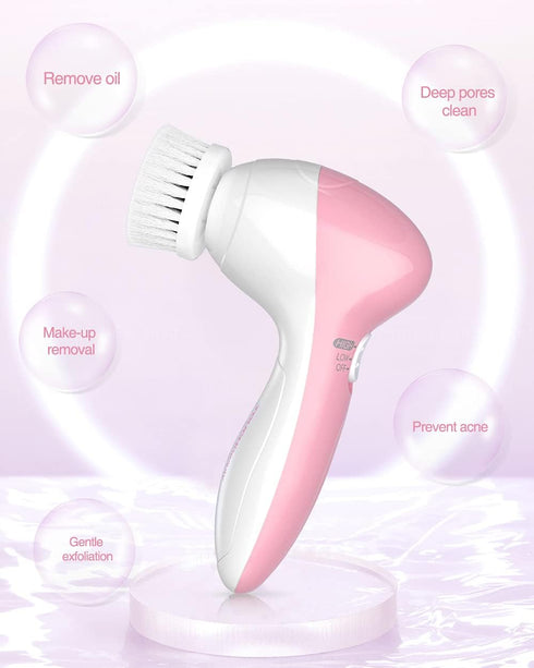 TOUCHBeauty Facial Cleansing Brush Set with Case & 3 Spin Brush Heads for Beginner/Teenagers, Battery Powered, Mini Travel Size Pink...