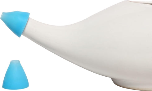 Ceramic Neti Pot Premium Handcrafted, Nose Cleaner for Sinus Dishwasher Safe with 2 Silicone Nozzle Tip, 225 Ml Capacity - White Color...