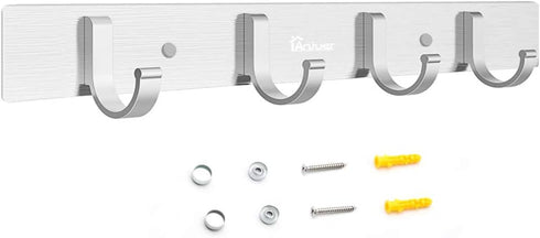 Wall Mount Coat Hook, 4 Hooks Aluminum Alloy Coat Hangers Rack Robe Hat Clothes Hook Wall Coat Rack Hooks Silver...
