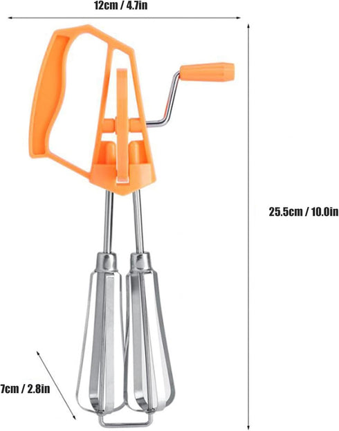 , Classic Hand Crank 18/10 Stainless Steel Churner, Dual Head Design, Effort Saving Manual Hand Mixer for Home Kitchen Cooking (Orange)...