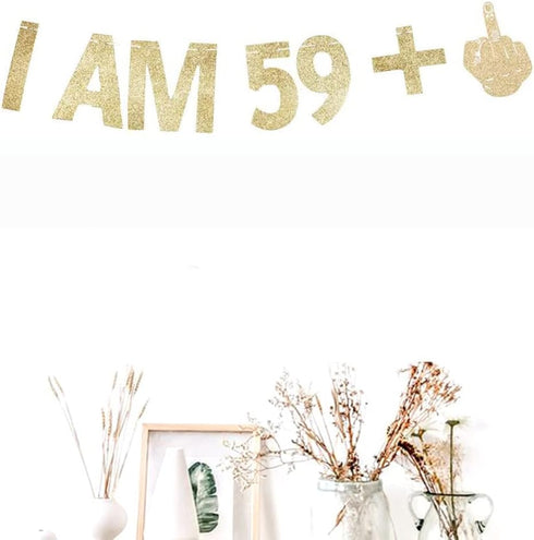 Morndew Gold Gliter I AM 59+1 Paper Banner for 60th Birthday Party Sign Backdrops Funny/Gag 60 Bday Party Wedding Anniversary Celebration Retireme...