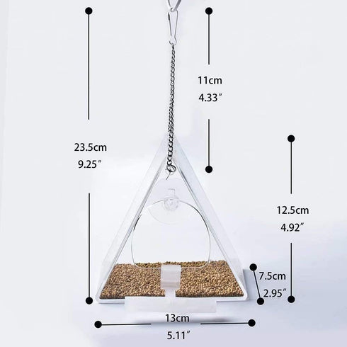 Hanging Bird Feeder, Clear Acrylic Window Birdfeeder with Chains, Squirrel Proof Decorate Triangle Outdoors Wild Bird Feeders for Finch, Warblers,...