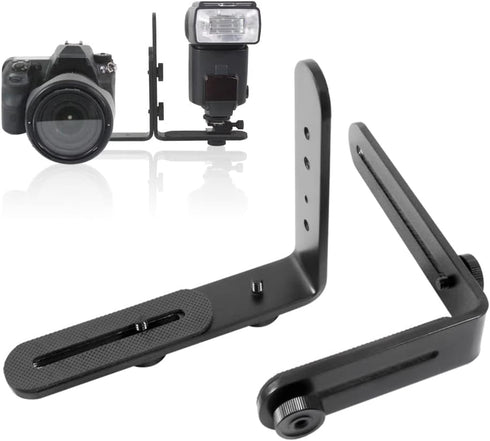 LimoStudio Dual L Shape Camera Flash Bracket, Metal Aluminum Alloy, 1/4" Universal Thread, Speedlite & DSLR Camera Holder / Mount, Photo Studio, A...