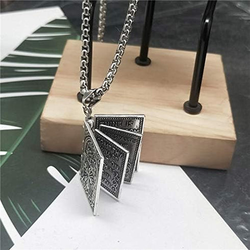Holy Bible Book Pendant Necklace Openable Prayer Bible Verse Religious Christian Necklace for Men and Women...