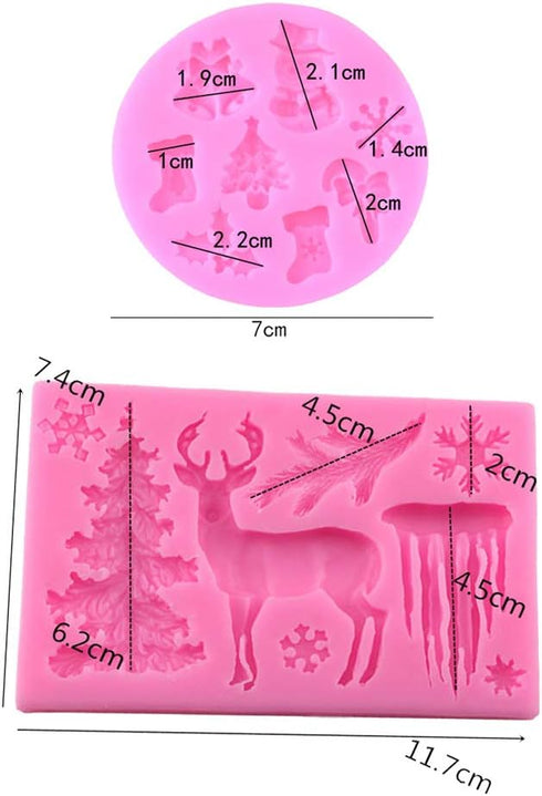 2Pcs/Set Christmas Tree Santa Claus Reindeer Xmas Tree Elk Bell Snowflake Snowman Socks Silicone Mold for DIY Chocolate Candy Fondant Cake Decor W...
