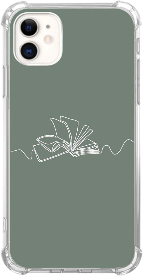 Books Line Art Case Compatible with iPhone 12 and iPhone 12 Pro, Green Minimalist Aesthetic Case for iPhone 12 and iPhone 12 Pro, Trendy TPU Bumpe...