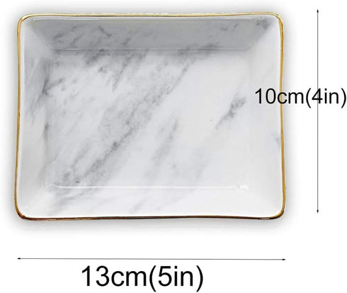 Marble Ceramic Jewelry Tray Ring Dish Ring Holder Display Organizer with Golden Edged Wedding Valentine's Day Housewarming Gift...