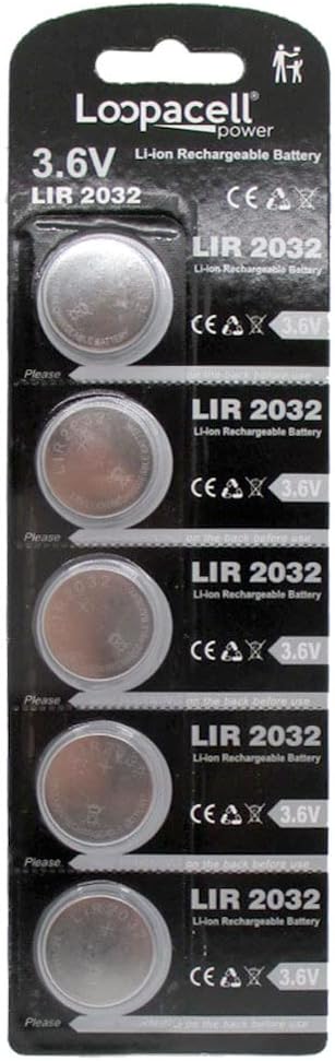 My Battery Supplier 5 Loopacell LIR2032 Lithium Rechargeable 3.6V Coin Cell Batteries...