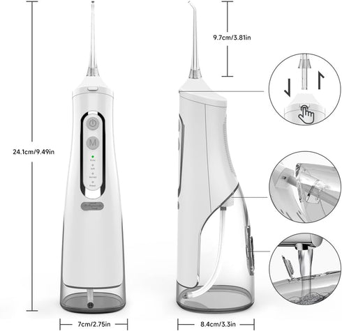 Portable 310ml Dental Floss Picks for Teeth Cleaning,IPX7 Waterproof 4 Modes Irrigate for Oral Care,USB Rechargeable Oral Irrigator for Home and T...