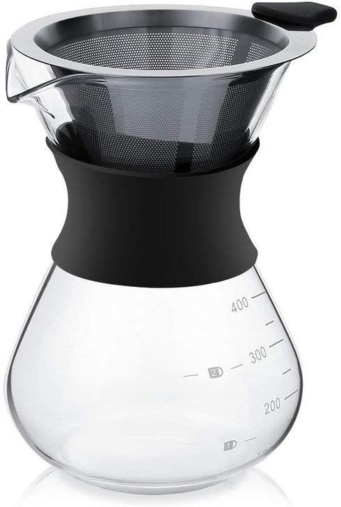 Pour Over Coffee Maker with Stainless Steel Filter, Glass Coffee Maker Drip Pot Reusable Glass Coffee Pot Manual Coffee Dripper Brewer, No Paper F...